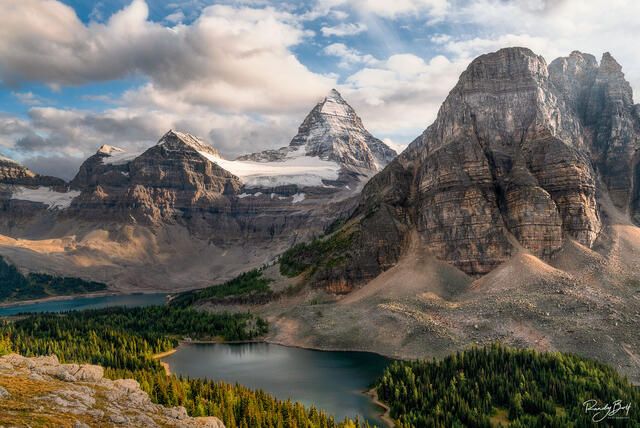 Sunset at Mount Assiniboine Provincial Park in British Columbia from The Nub