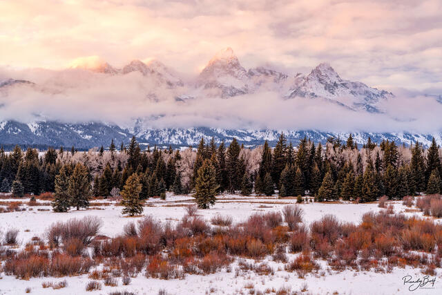 Sunset overlooking the Grand Teton peaks from Blacktail Ponds overlook.