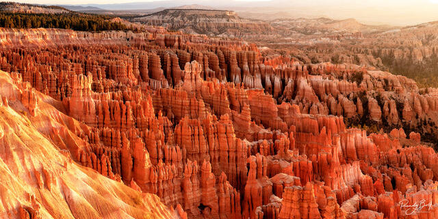 Panoramic image of Bryce Canyon Hoodoos at sunrise from Inspiration Point.