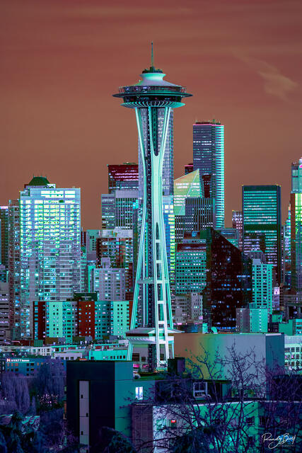 470 nm hyper color infrared photo of the space needle from Kerry Park