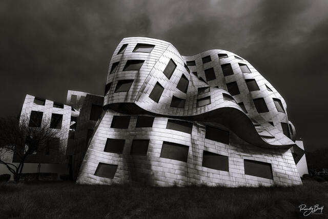 black and white fine art image of the Cleveland Clinic Lou Ruvo Center for Brain Health in Las Vegas, Nevada.