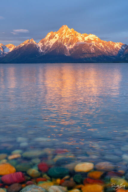 sunrise at Colter Bay with Mount Moran and Jackson Lake in Grand Teton National Park.