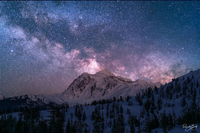 Milky Way over Mount Shuksan at the mount baker ski resort