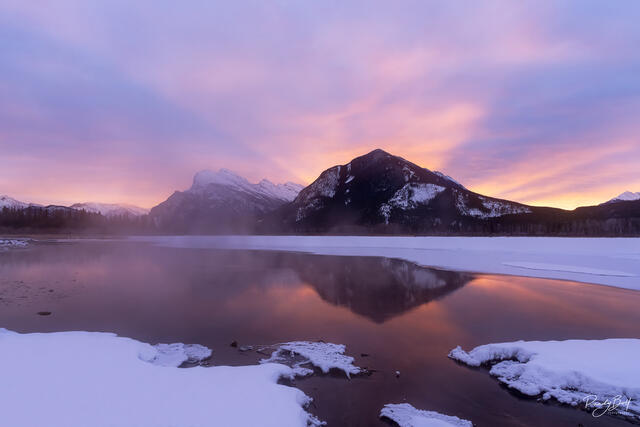 sunrise over mount Rundle and vermilion lakes in Banff, Alberta, Canada