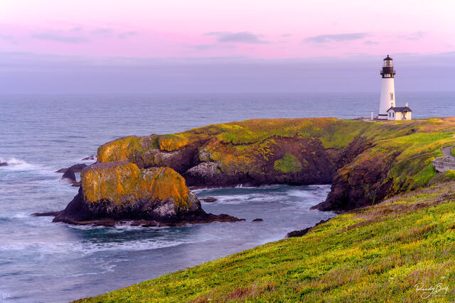 Sunrise at Yaquina Head Lighthouse on the Oregon Coast.