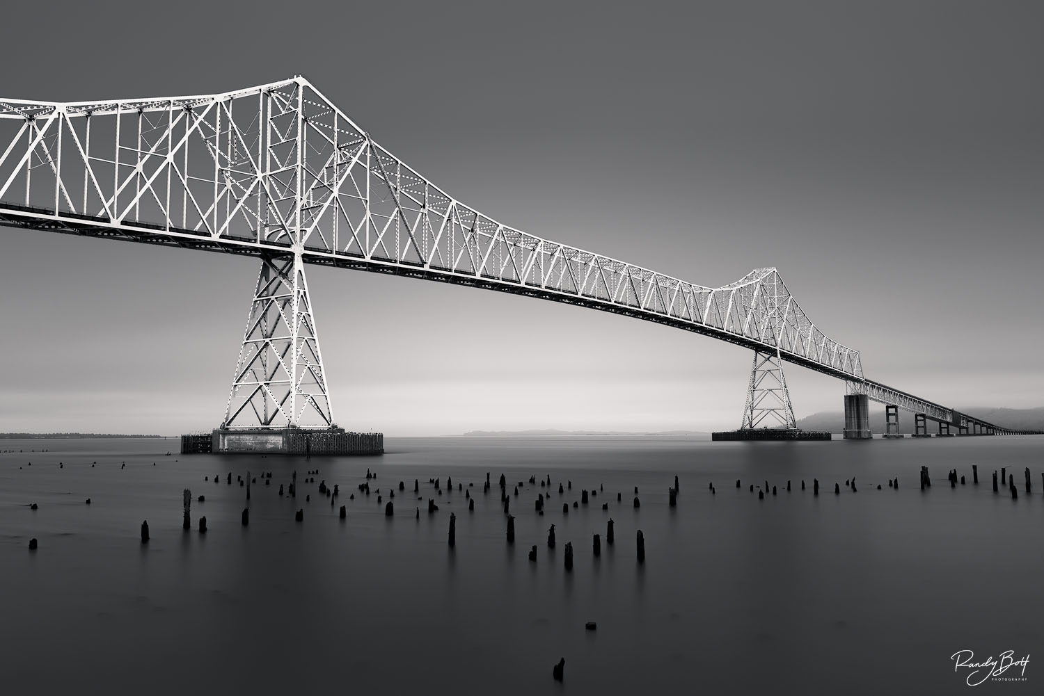 Astoria-Megler Bridge Black and white fine art photograph of the Astoria-Megler bridge between Oregon and Washington State.