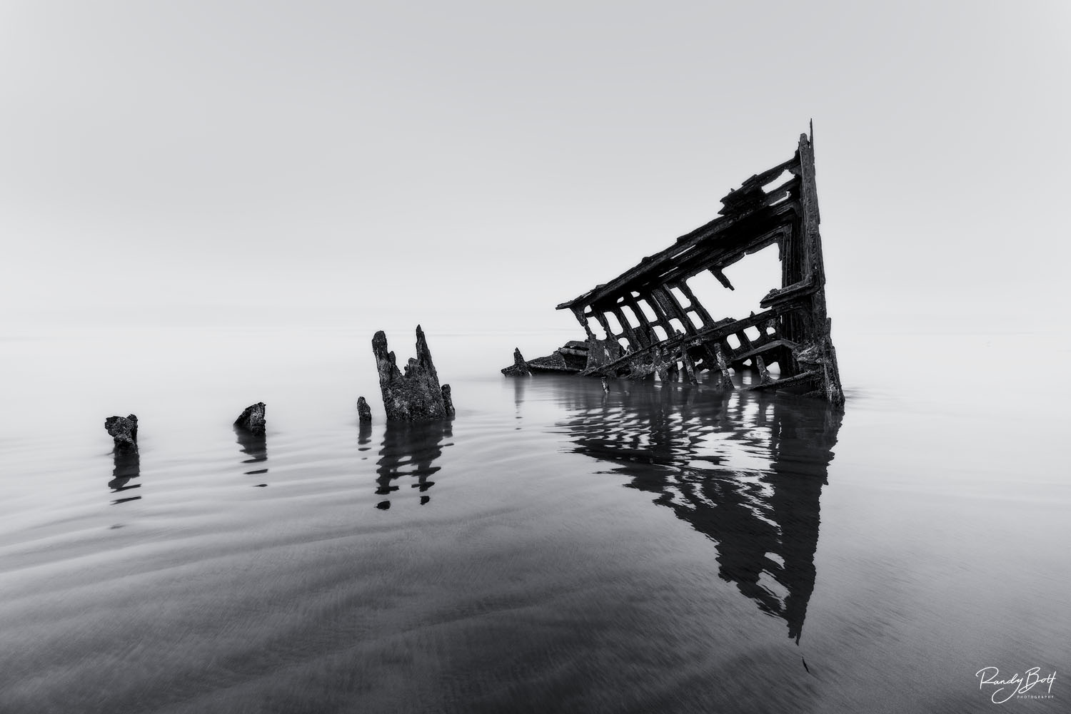 Bones of the Iredale black and white fine art print of the Peter Iredale at Fort Stevens State Park.