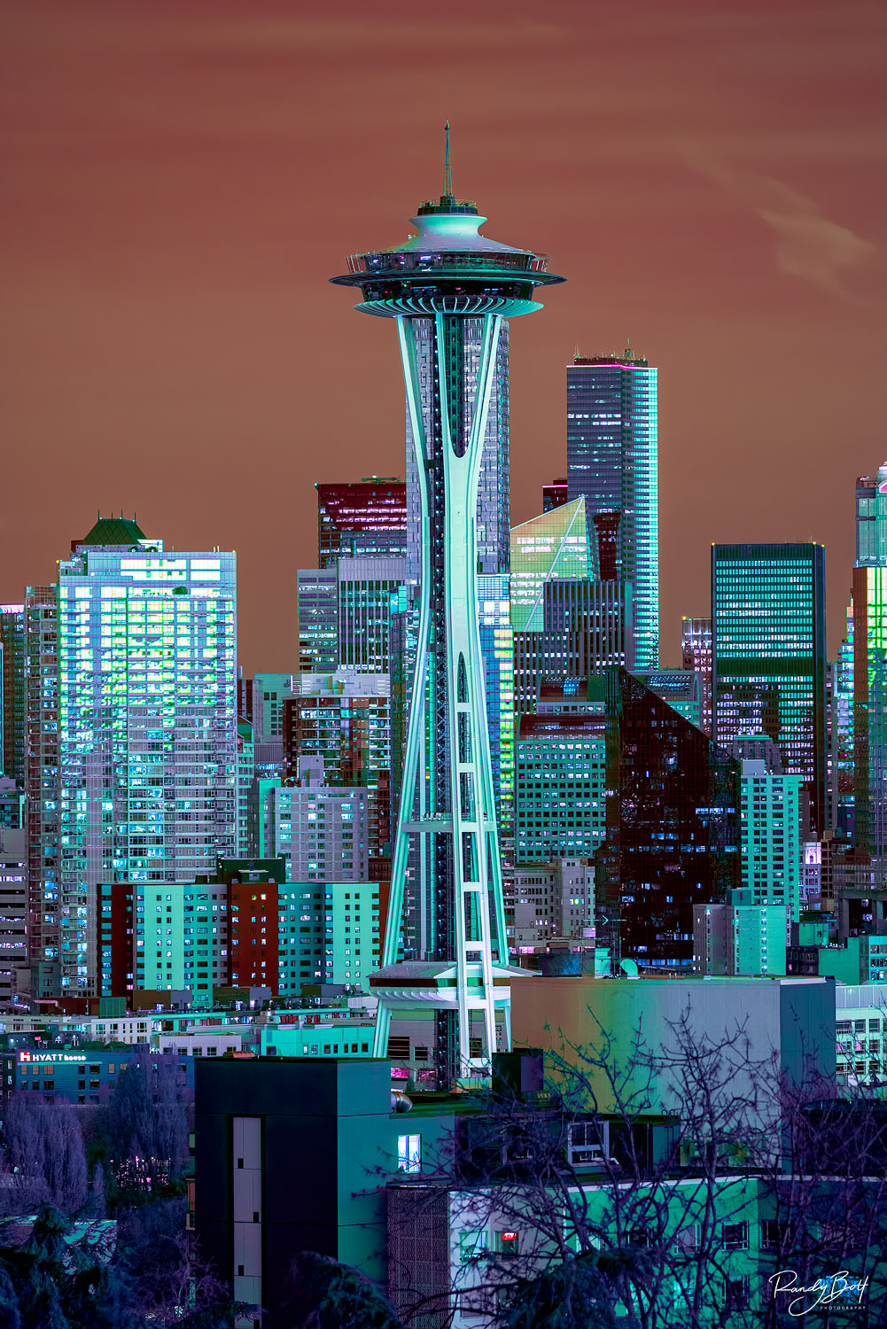 470 nm hyper color infrared photo of the space needle from Kerry Park
