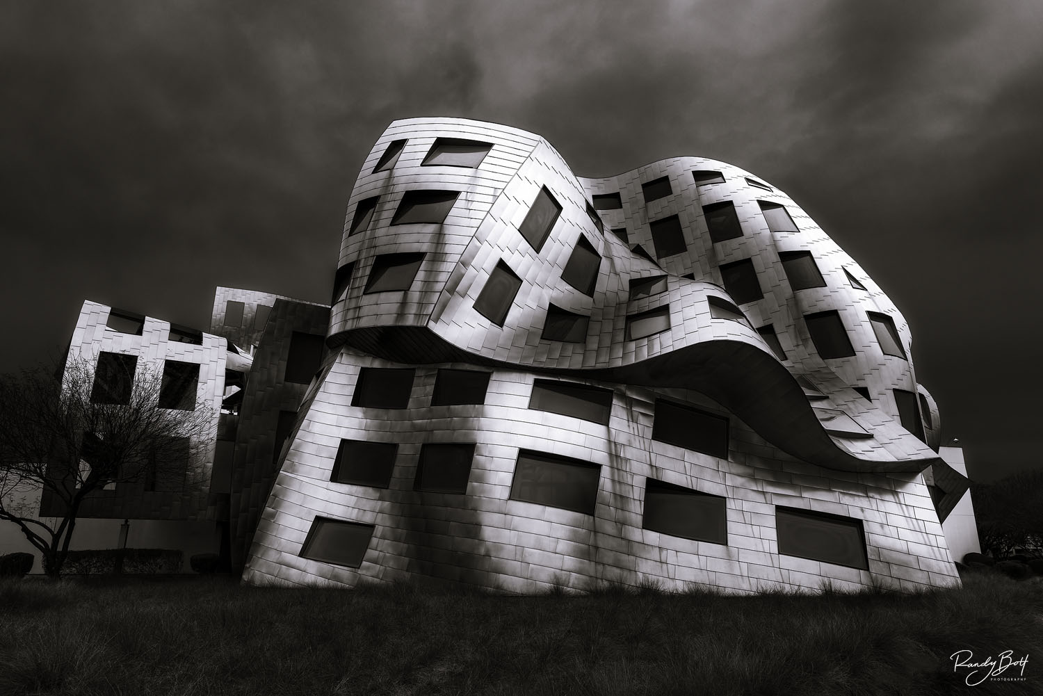 black and white fine art image of the Cleveland Clinic Lou Ruvo Center for Brain Health in Las Vegas, Nevada.