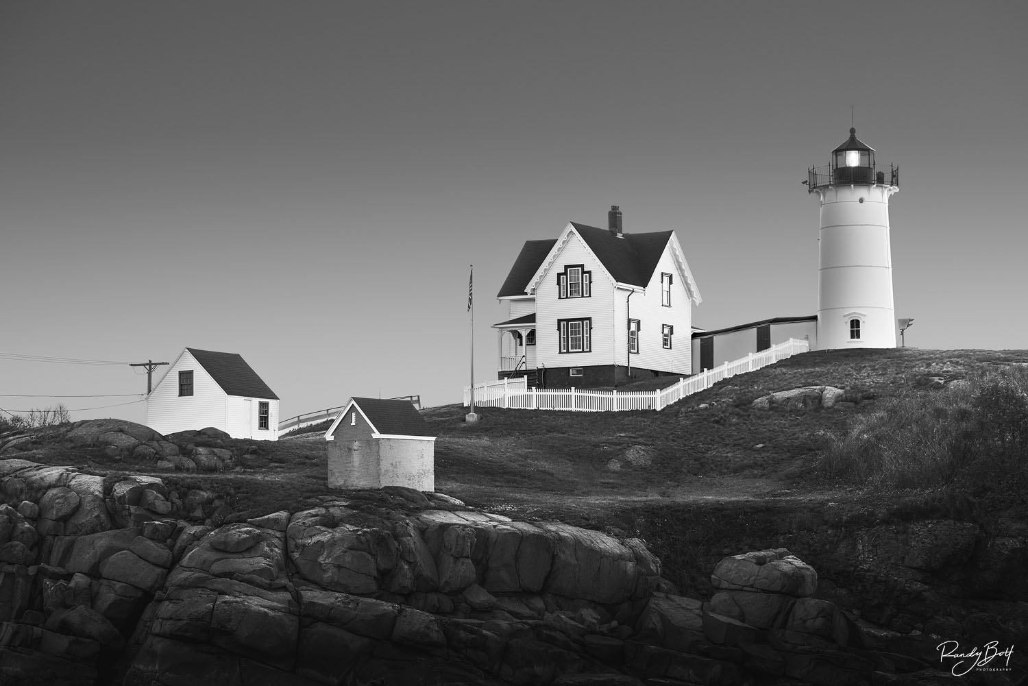 Nubble Lighthouse BW black and white image of the Nubble Lighthouse in York, Maine also known as Cape Neddick Lighthouse.