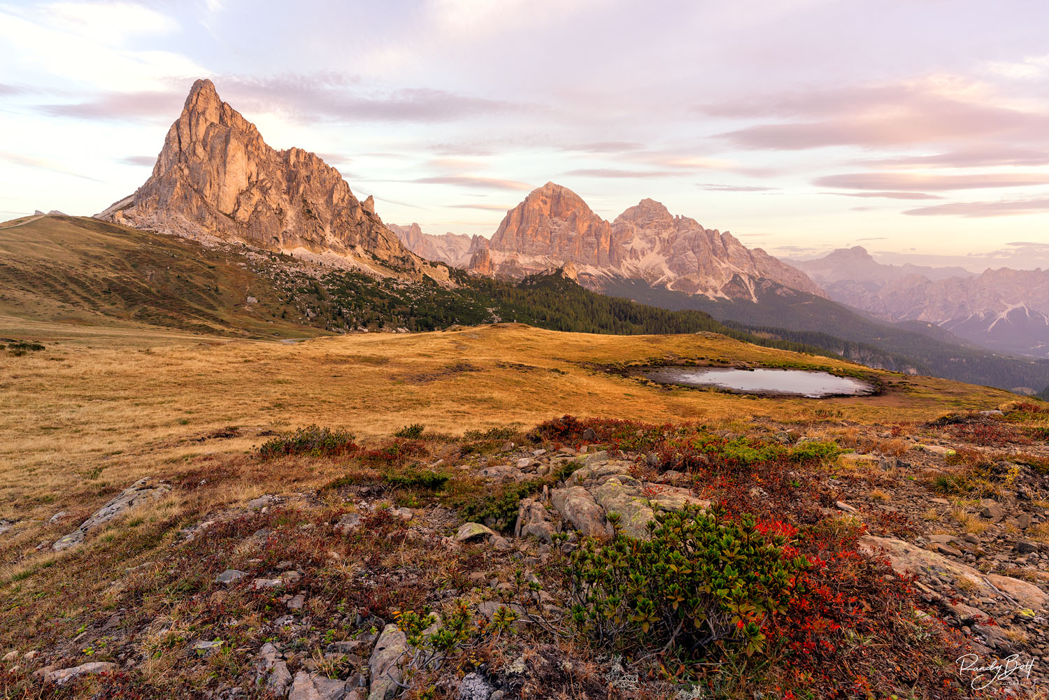 Passo Giau Sunrise sunrise at passo Giau in the Italian dolomites with the reflection pond.