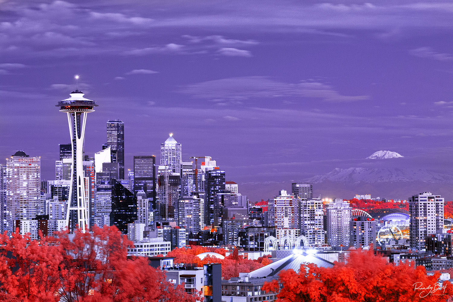 Red Infrared Seattle infrared Seattle with mount rainier in the background from Kerry Park