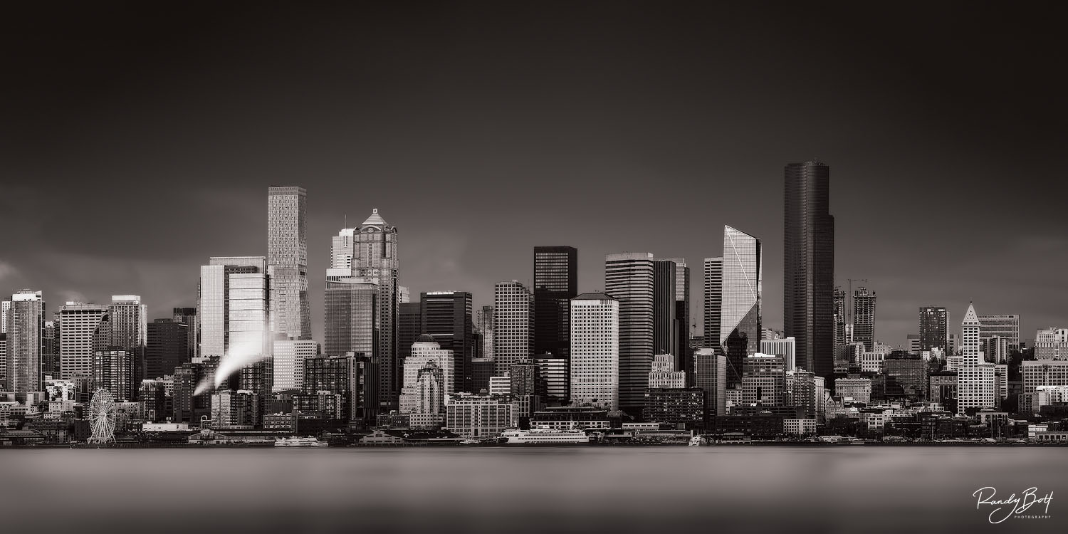 Seattle Panorama 1 black and white panorama of downtown Seattle
