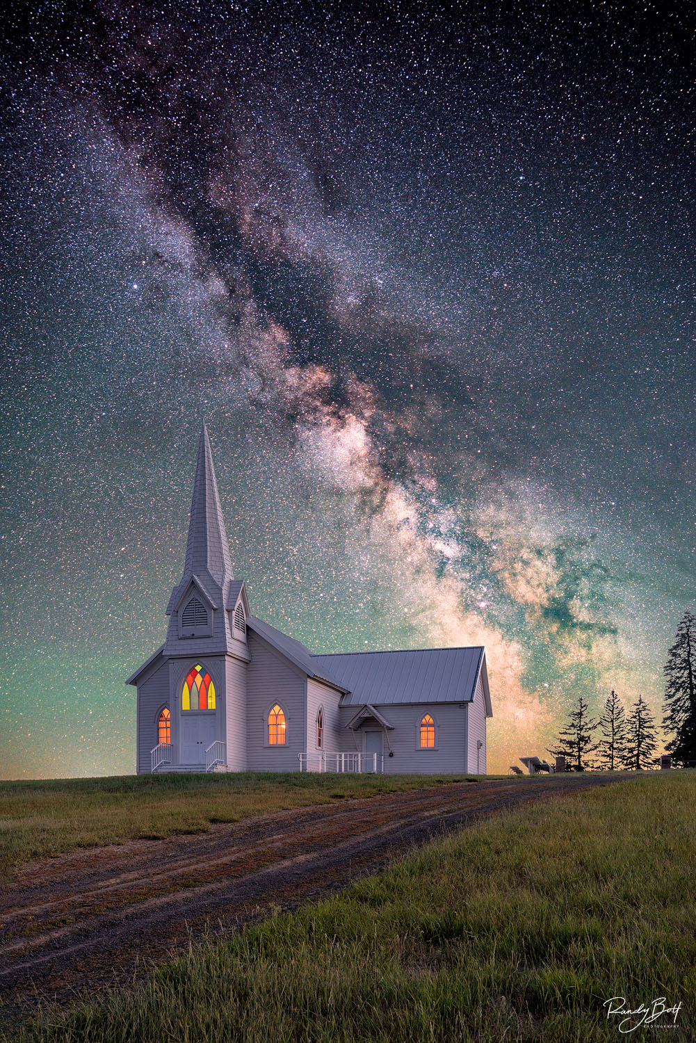 The Milky Way Church photograph of the Milky Way galaxy and the old church in Sherman, washington.