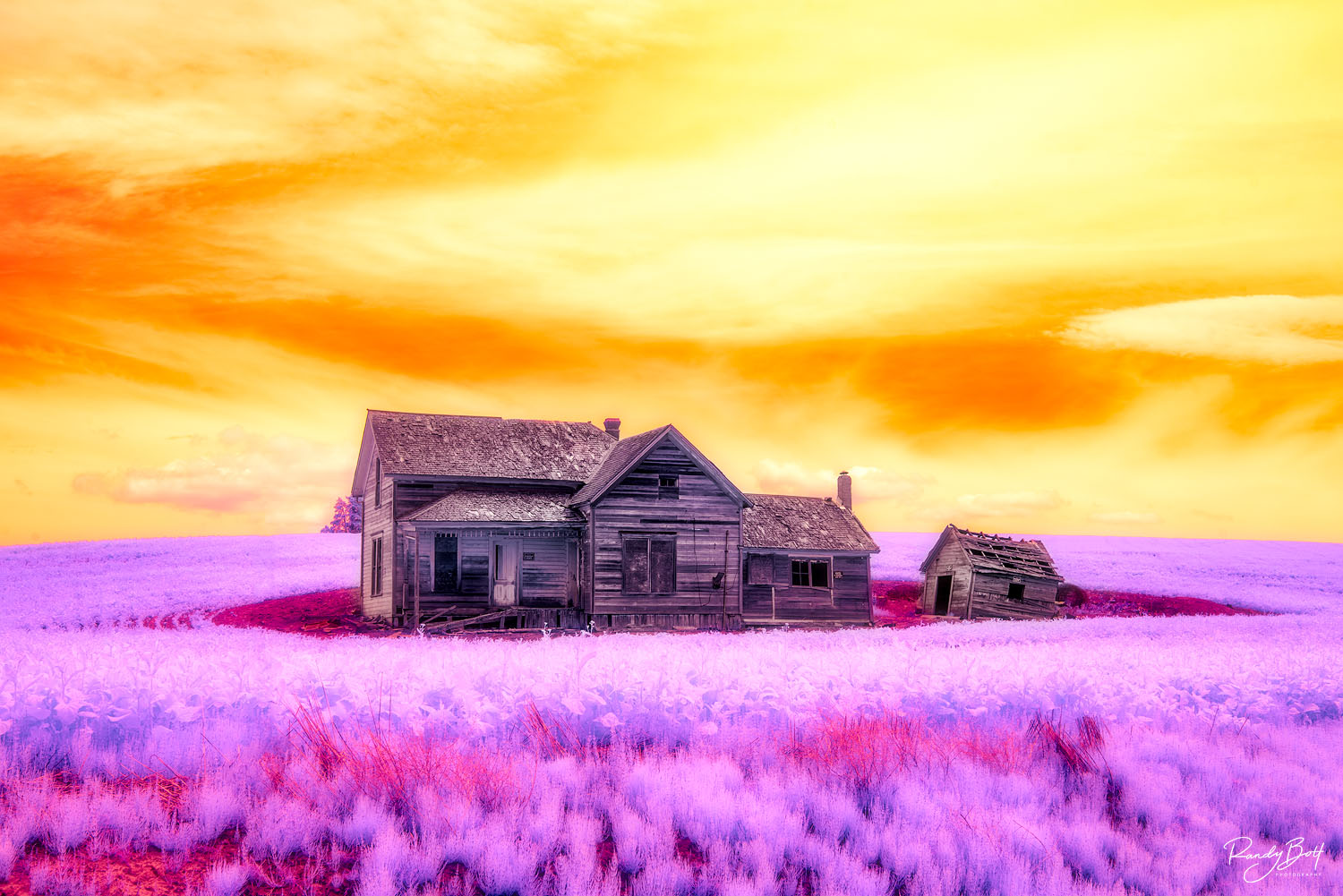 The Upside Down fine art photograph of the Weber Farmstead in the Palouse using a infrared converted camera.