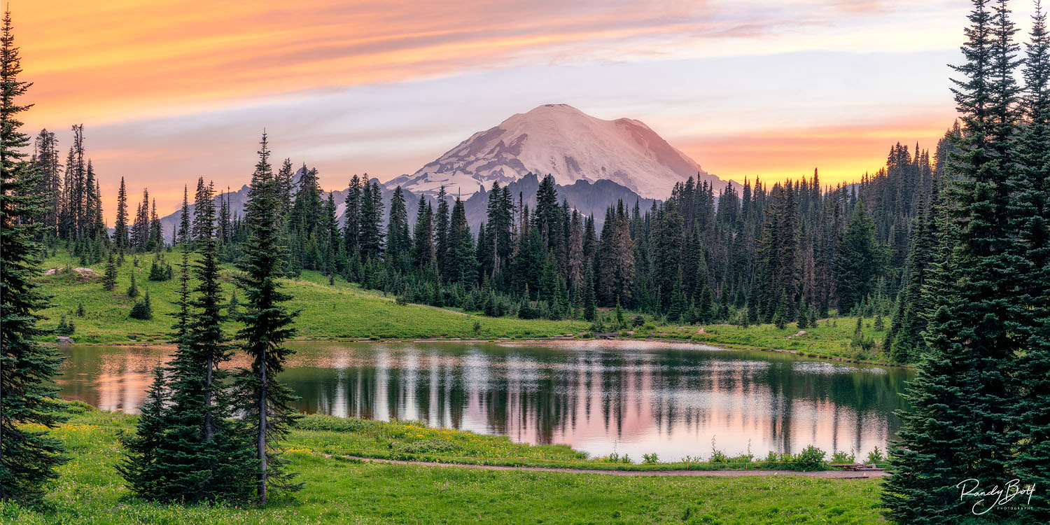 Tipsoo Lake Sunset Sunset at Tipsoo Lake with Mount Rainier reflecting in the calm water.
