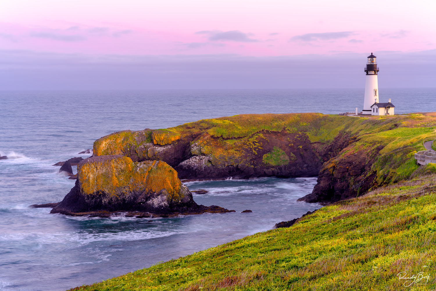 Sunrise at Yaquina Head Lighthouse on the Oregon Coast.
